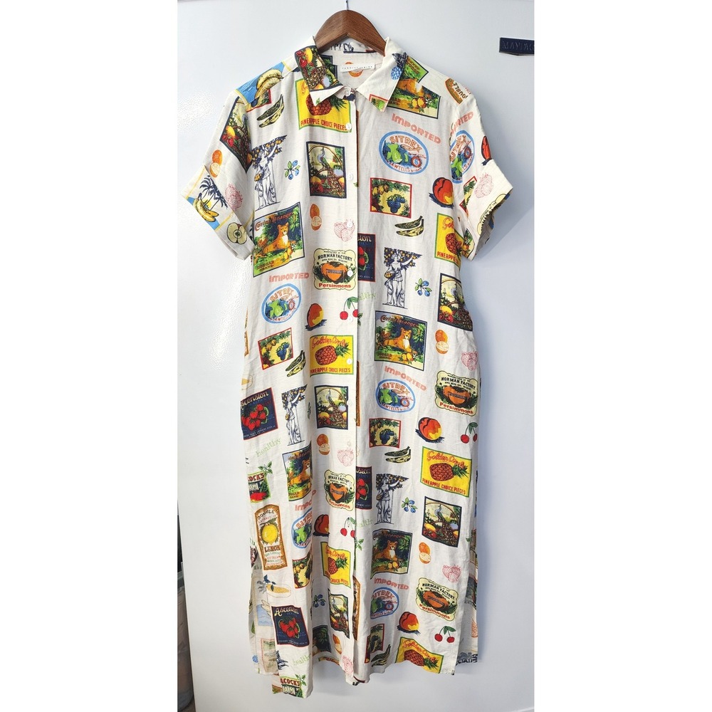 Jane + Delancey Fruit Crate Label Linen Blend Shirt Dress Size M